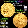 ***Auction Highlight*** 1925-d Gold Indian Quarter Eagle $2 1/2 Graded ms63 details By SEGS (fc)