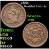 Image 1 : 1851 Braided Hair Large Cent 1c Grades vf, very fine