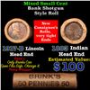 Image 1 : Mixed small cents 1c orig shotgun roll, 1917-d Wheat Cent, 1883 Indian Cent other end, Brinks Wrappe