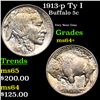 Image 1 : 1913-p Ty I Buffalo Nickel 5c Grades Choice+ Unc