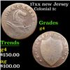 Image 1 : 17xx new Jersey Colonial Cent 1c Grades g, good