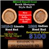 Image 1 : Mixed small cents 1c orig shotgun roll, 1918-d Wheat Cent, 1898 Indian Cent other end, Brinks Wrappe