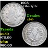 1908 Liberty Nickel 5c Grades xf+