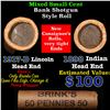 Image 1 : Mixed small cents 1c orig shotgun roll, 1917-d Wheat Cent, 1898 Indian Cent other end, Brinks Wrappe