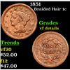 1851 Braided Hair Large Cent 1c Grades vf details
