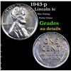 1943-p Lincoln Cent 1c Grades AU Details