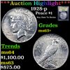 Image 1 : ***Auction Highlight*** 1928-p Peace Dollar $1 Graded Select+ Unc By USCG (fc)