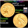 ***Auction Highlight*** 1927-p Gold Indian Quarter Eagle $2 1/2 Graded ms63 By SEGS (fc)