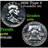 Image 1 : Proof 1956 Type 2 Franklin Half Dollar 50c Grades GEM+ Proof