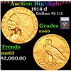 ***Auction Highlight*** 1914-d Gold Indian Quarter Eagle $2 1/2 Graded ms63 By SEGS (fc)