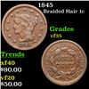 Image 1 : 1845 Coronet Head Large Cent 1c Grades vg+