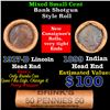 Image 1 : Mixed small cents 1c orig shotgun roll, 1917-d Wheat Cent, 1899 Indian Cent other end, Brinks Wrappe