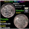 Image 1 : ***Auction Highlight*** 1924-s Mercury Dime 10c Graded GEM+ Unc By USCG (fc)