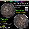 ***Auction Highlight*** 1855-s Arrows Seated Half Dollar 50c Graded au55 details By SEGS (fc)