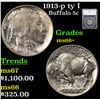 1913-p ty I Buffalo Nickel 5c Graded ms66+ By SEGS