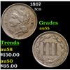 1867 Three Cent Copper Nickel 3cn Grades Choice AU