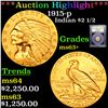 Image 1 : ***Auction Highlight*** 1915-p Gold Indian Quarter Eagle $2 1/2 Graded Select+ Unc By USCG (fc)