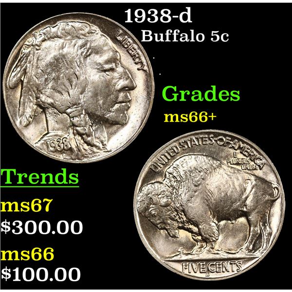 1938-d Buffalo Nickel 5c Grades GEM++ Unc