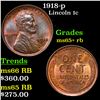 Image 1 : 1918-p Lincoln Cent 1c Grades Gem+ Unc RB