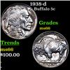 Image 1 : 1938-d Buffalo Nickel 5c Grades GEM+ Unc