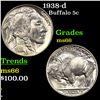 Image 1 : 1938-d Buffalo Nickel 5c Grades GEM+ Unc