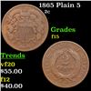 Image 1 : 1865 Plain 5 Two Cent Piece 2c Grades f+