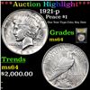 Image 1 : ***Auction Highlight*** 1921-p Peace Dollar $1 Graded Choice Unc By USCG (fc)