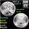 Image 1 : 2017-p Silver Eagle Dollar $1 Graded ms70 By SEGS