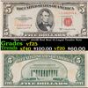 Image 1 : **Star Note** 1953B Red Seal $5 Legal Tender Note Grades vf+