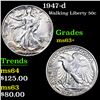 Image 1 : 1947-d Walking Liberty Half Dollar 50c Grades Select+ Unc