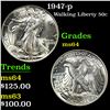 Image 1 : 1947-p Walking Liberty Half Dollar 50c Grades Choice Unc