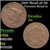 Image 1 : 1837 Head of 38 Coronet Head Large Cent 1c Grades f+