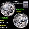 Image 1 : 1938-d Buffalo Nickel 5c Graded ms66+ By SEGS