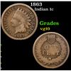 Image 1 : 1863 Indian Cent 1c Grades vg+