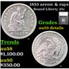Image 1 : 1853 arrow & rays Seated Liberty Quarter 25c Graded au53 details By SEGS