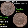 1844 Braided Hair Large Cent 1c Grades vf++