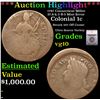 Image 1 : ***Auction Highlight*** 1787 Connecticut Colonial Cent Miller 37.8-k.2 R-5 Mint Error 1c Graded vg10