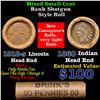Image 1 : Mixed small cents 1c orig shotgun roll, 1918-s Wheat Cent, 1860 Indian Cent other end, Brinks Wrappe