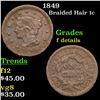 1849 Braided Hair Large Cent 1c Grades f details