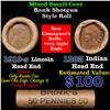Image 1 : Mixed small cents 1c orig shotgun roll, 1919-s Wheat Cent, 1883 Indian Cent other end, Brinks Wrappe
