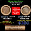Image 1 : Mixed small cents 1c orig shotgun roll, 1919-d Wheat Cent, 1863 Indian Cent other end, Brinks Wrappe