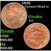 Image 1 : 1838 Coronet Head Large Cent 1c Grades f+