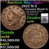 ***Auction Highlight*** 1823 Coronet Head Large Cent N-2 1c Graded au58 By SEGS (fc)