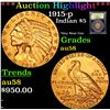 Image 1 : ***Auction Highlight*** 1915-p Gold Indian Half Eagle $5 Graded Select+ Unc By USCG (fc)