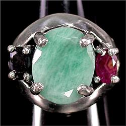 15ct 13X10.5mm Emerald Ruby Sapphire 925 Silver Ring (JEW-1247)