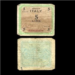 1943 Italy WW2 Allied Military 5 Lira (COI-4574)