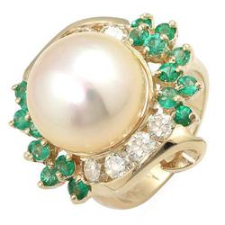 Exquisite 14K Diamond Emerald Golden Pearl Ring 1.85 Ct $15995  (JEW-358)