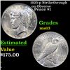 Image 1 : 1925-p Peace Dollar Strikethrough on Obverse $1 Grades Select Unc