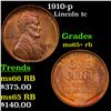 Image 1 : 1910-p Lincoln Cent 1c Grades Gem+ Unc RB