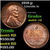 Image 1 : 1918-p Lincoln Cent 1c Grades Choice+ Unc RD